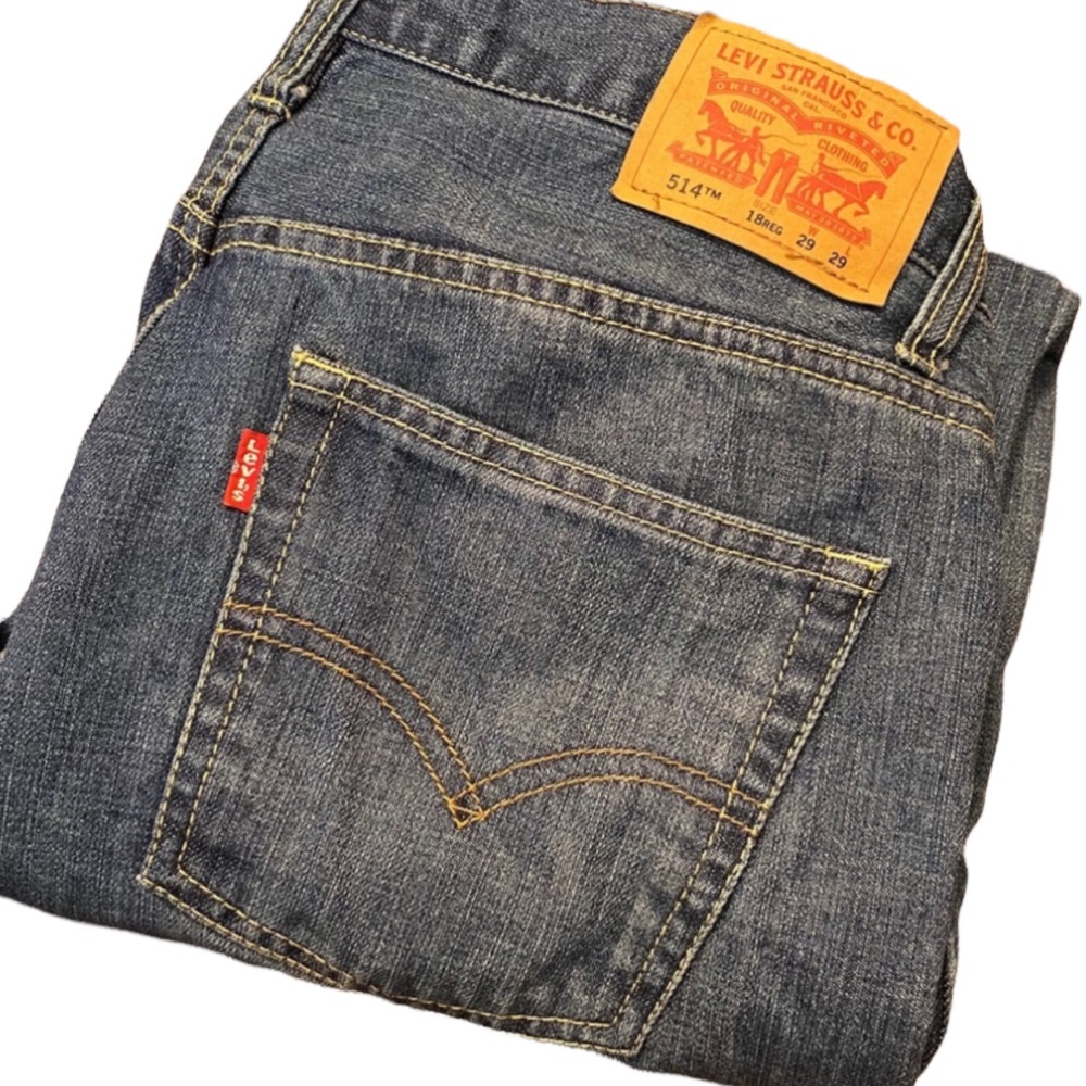 Levi’s 514 Medium Blue Slim Fit Jeans, Intentionally Distressed, 29” Waist